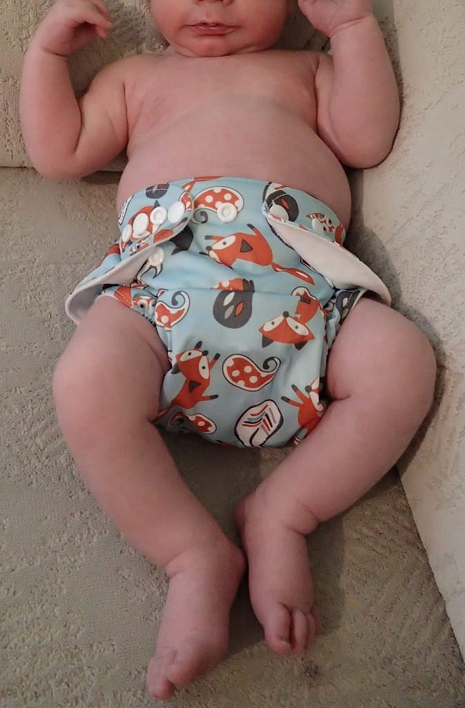 A baby in a reusable nappy